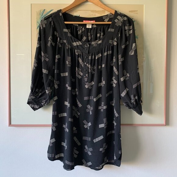 Urban Outfitters Lux Silk Pattern Black Tunic Top Dark Fairy Witchy Whimsigoth - Picture 5 of 13